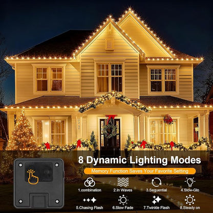 2 Pack Solar String Lights for Outside,Each 33Ft 100 LED Solar String Lights Outdoor Waterproof with 8 Modes,Solar Lights Outdoor for Patio, Garden, Tree, Party Decor-Warm White