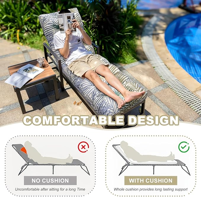 Outdoor Lounge Chair Cushions, 74.4 x 22 x 4.7 Inches Waterproof Fade Resistant Patio Cushion for Chaise Lounger