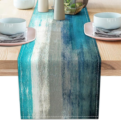 Teal Grey Table Runners Modern Art Farmhouse Linen Table Runners Dresser Scarves Retro Rustic Style for Party Kitchen Dining Table Coffee Holiday Party Decor (13"x 90", Teal Grey)