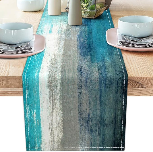 Teal Grey Table Runners Modern Art Farmhouse Linen Table Runners Dresser Scarves Retro Rustic Style for Party Kitchen Dining Table Coffee Holiday Party Decor (13"x 90", Teal Grey)