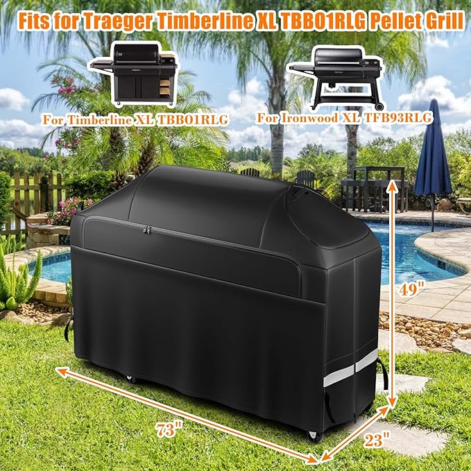 Grisun Grill Cover for Traeger Timberline XL TBB01RLG, Ironwood XL TFB93RLG BAC639 BAC647 Wood Pellet Grills - Heavy Duty Waterproof Fade Resistant Grill Cover for Traeger Cover