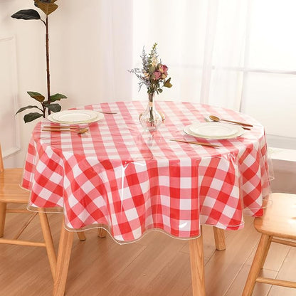 DWCN Round Plastic Table Cloth 60 Inch - 100% Waterproof, Oilproof, Stain Resistant Table Cloth Protector Transparent PVC Vinyl Table Cover for Parties, Dining,Crystal Clear