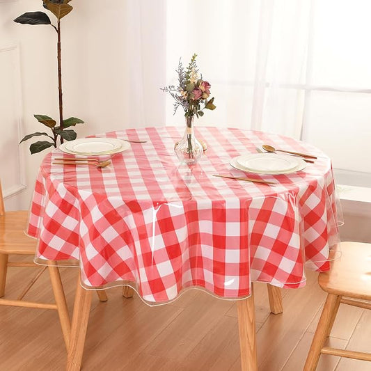 DWCN Round Plastic Table Cloth 60 Inch - 100% Waterproof, Oilproof, Stain Resistant Table Cloth Protector Transparent PVC Vinyl Table Cover for Parties, Dining,Crystal Clear