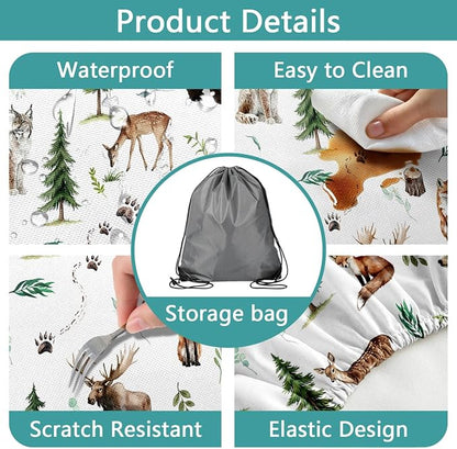 Picnic Table Cover with Bench Covers, Camping Essentials, Funny Rustic Woodland Animals Dear Beer Fox Table Cover Waterproof Fitted Tablecloth Cover with Elastic Edge for Outdoor 3 PCS 30x96 Inch