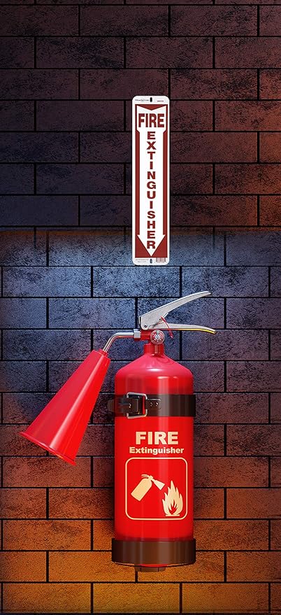 Hillman 844112 White and Red Aluminum Fire Extinguisher Sign with Arrow Symbol, 4" x 18"