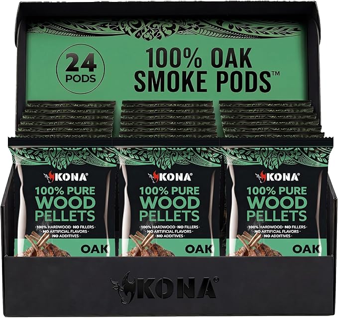 Kona Smoke Pods 100% Oak Pellets Intended for Ninja Woodfire Grill, 24 Stay-Fresh - Sealed Single-Use Pouches for No-Mess Smoking Sessions