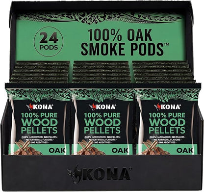 Kona Smoke Pods 100% Oak Pellets Intended for Ninja Woodfire Grill, 24 Stay-Fresh - Sealed Single-Use Pouches for No-Mess Smoking Sessions