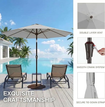 Kingdura 9FT Outdoor Patio Umbrella, Round Market Table Umbrella with Push‑Button Tilt and Crank Lift, 8 Sturdy Metal Ribs, UV50+ Protection Canopy for Backyard, Lawn, Deck, Poolside, Garden (Light grey)