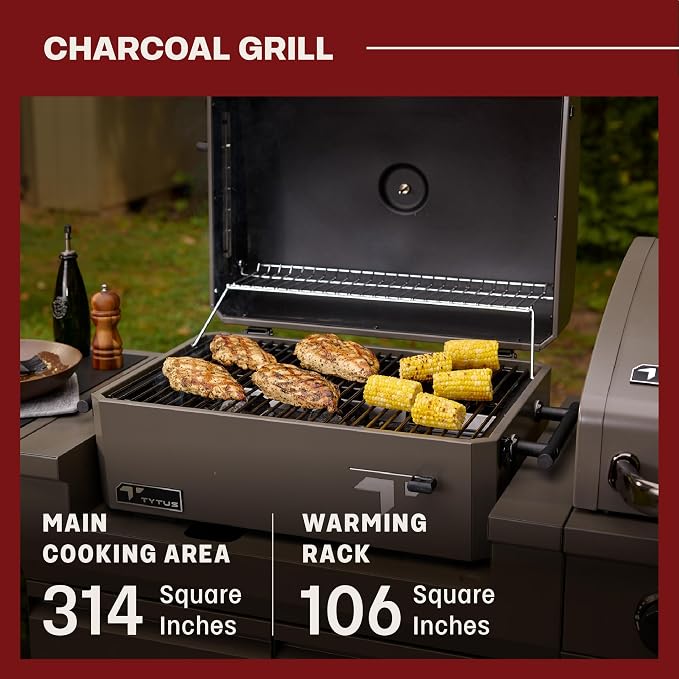 Tytus 4-Burner Gas Grill, Two Prep Carts, Charcoal Grill, and Pizza Oven | Anaheim Modular Outdoor Kitchen, Quick Assembly, Grill for Outdoor Cooking, Kitchen Island for BBQ, Cover Included
