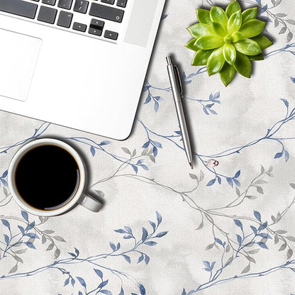 Blue Gray Floral Round Tablecloths 60x60 Inch Plants Birds Decoration Table Cloth for Seasonal Decors Watercolor Oil Proof Spill Proof Wipeable Table Cloths for Indoor Outdoor Use