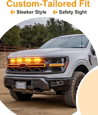 LED Grill Lights for Ford F150 2024-2026 Accessories Tremor Only, Amber | Direct-Snap F150 Front Grille Marker Lights, OEM-Style Fit, IP68 Waterproof, Raptor-Style Front-End Upgrade, Off-Road Ready