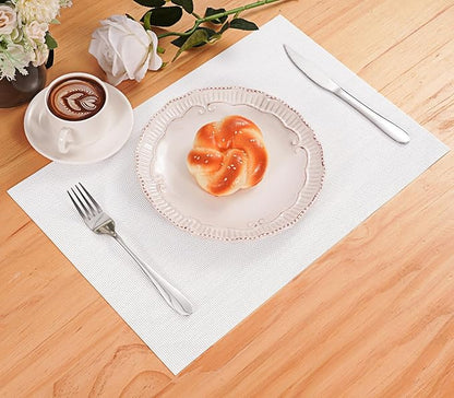 Zupro Placemats Set of 4 Washable Heat-Resistant Non Slip Braided Table Mats Woven PVC Vinyl Kitchen Dining Patio Table Place Mats for Dinner Parties BBQs Indoor and Ourdoor Use.18"x12"(White)