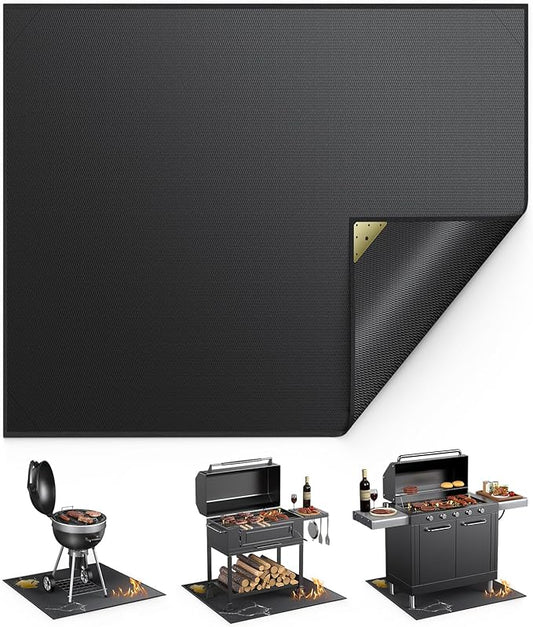 Non-Curl 48x40 inch Under Grill Mats for Outdoor Grill, Indoor Fire Pit Hearth Rugs for Fireplace, Double-Sided Fireproof, Oilproof & Waterproof BBQ Grill Mat, Easy to Clean,for Deck/Patio/Lawn