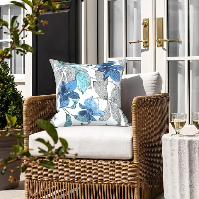 LVTXIII 2 Pack Outdoor Pillow Covers ONLY 18x18 Inch, Water-Repellent Square Decorative Cushion Covers for Patio Furniture, Garden, Sofa, Clemens Noir Blue