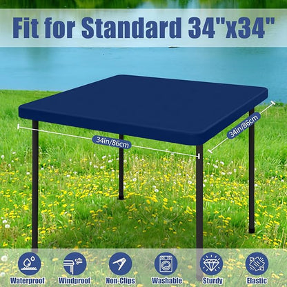 Moosfor Spandex Square Table Cloth, Elastic Fitted Tablecloths for Picnic, Stretch Washable Patio Table Cover for Outdoor, Camping, Banquet and Parties (Navy, 34"x34")