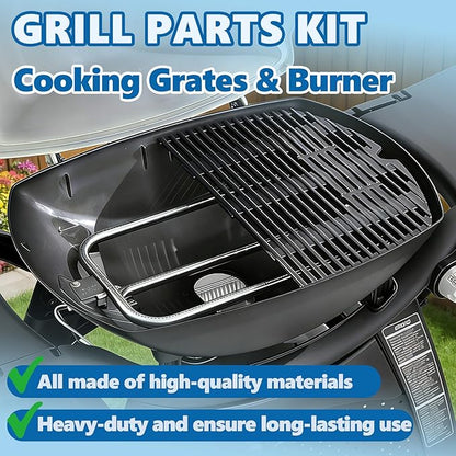SafBbcue 7584 25" Cast Iron Cooking Grates & 65032 23.75" Grill Burner for Wber Q300 320 3000 3200 57060001 586002 Grills, Baby Q Grill Grids & Grates and Grill Burner Tube Kit for Weber 7646 & 65032