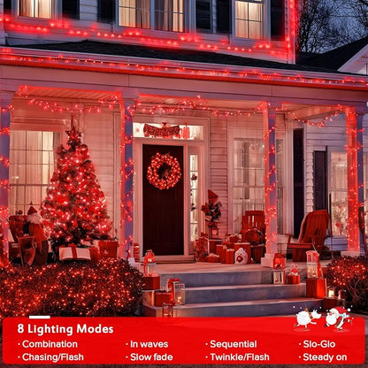 JMEXSUSS 400 LED Red Christmas Lights, 132ft String Lights Plug in | Red Lights for Halloween Indoor Outdoor with Remote & 8 Modes,for Tree Room Bedroom Fireplace Patio Party Christmas Decor