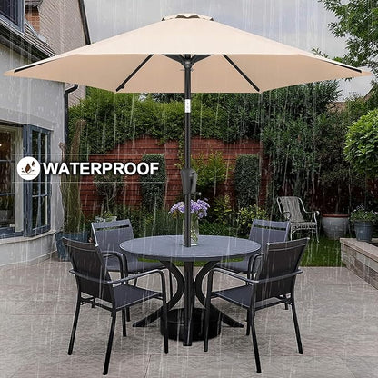 FLAME&SHADE 10ft Patio Umbrella - Outdoor Umbrella with 6 Sturdy Ribs, Push Button Tilt and Crank, UV Protection Table Market Umbrella for Pool, Porch, Garden, Deck, Backyard (Beige)
