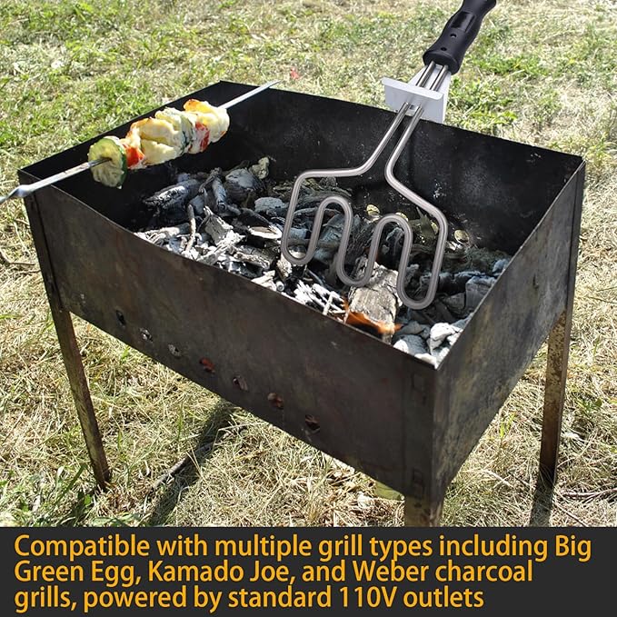 600W Electric Charcoal Starter, 37.8-inch Cord, Compatible with Big Green Egg, Kamado Joe, Weber Kettle Grills/Charcoal Grills
