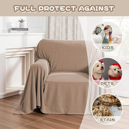 MYSKY HOME Armchair Couch Cover, Sofa Covers Washable Couch Covers for Dogs Sofa Cover Sofa Slipcovers Non Slip Furniture Protector Cover, Soft Thick Sofa Throws, 71" x 91", Khaki
