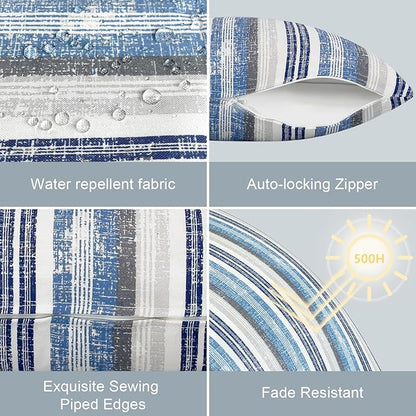LVTXIII Outdoor Lumbar Pillow Covers Set of 2 Patio Decorative Pillow Cases, Water Repellent Lumbar Cushion Cases for Sofa, Patio Couch Garden Use, 12x20 Inch, Stripe Layered Blue
