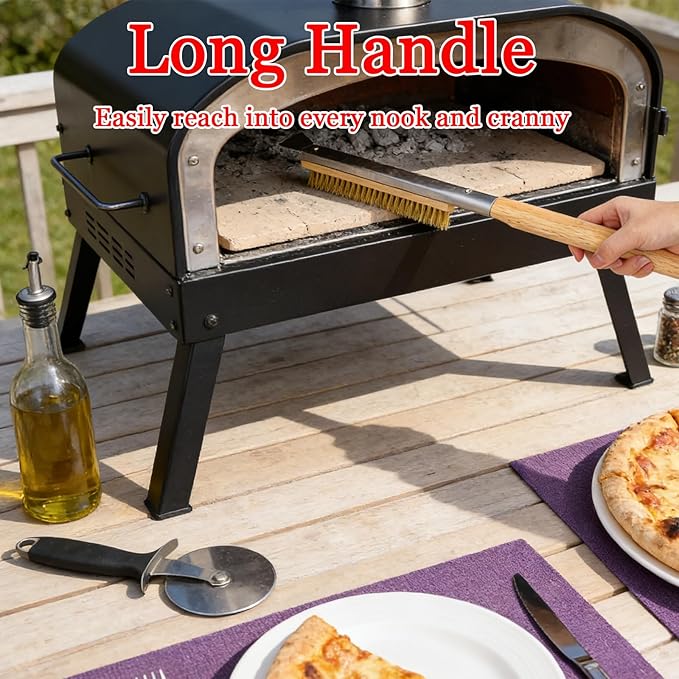 21 Inch Pizza Oven Brush with Scraper -Pizza Stone Brush Cleaning Brush for BBQ, Grill, Wood-Fired Oven, Outdoor Kitchen Accessories, Heavy Duty (Brown)