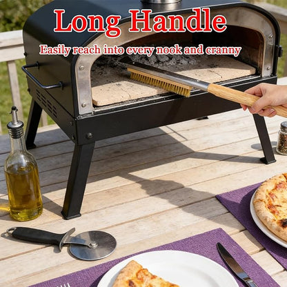 21 Inch Pizza Oven Brush with Scraper -Pizza Stone Brush Cleaning Brush for BBQ, Grill, Wood-Fired Oven, Outdoor Kitchen Accessories, Heavy Duty (Brown)
