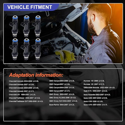 HiSport Fuel Injectors 6PCS Compatible with Buick Chevrolet GMC Hummer Isuzu i-290 i-350 i-370 Ascender H3 Rainier Colorado LUV Trailblazer EXT Canyon Envoy XL XUV Replace FJ319 12569573