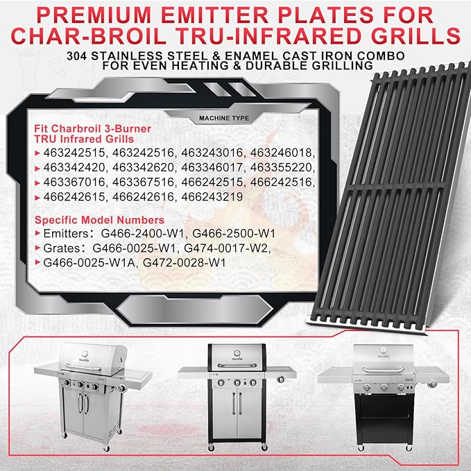 Emitter Plate & Grill Grate for Charbroil Commercial 3 Burner Gas Grill Parts 463242516 463242515 463367016 466242615 466242516 466242616 463346017, Parts for Charbroil Tru Infrared G466-0025-W1 Grill