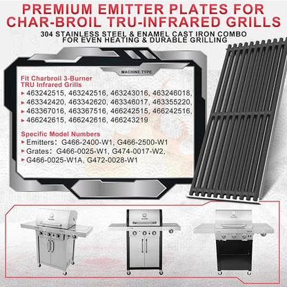 Emitter Plate & Grill Grate for Charbroil Commercial 3 Burner Gas Grill Parts 463242516 463242515 463367016 466242615 466242516 466242616 463346017, Parts for Charbroil Tru Infrared G466-0025-W1 Grill