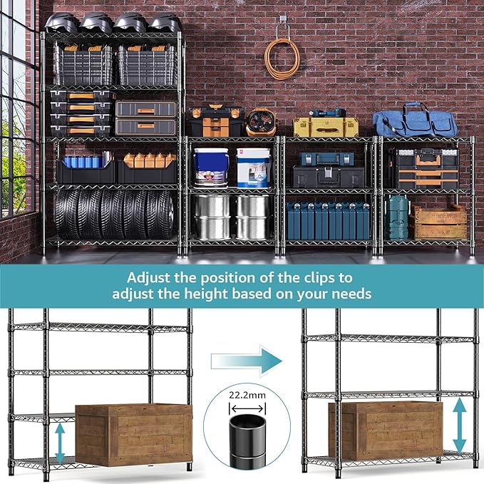 M MZG 1750 lbs Steel Storage Shelving 5-Tier Utility Shelving Unit Steel Organizer Wire Rack for Home,Kitchen,Office,Garage, 1750 LBS Capacity 17.7" D x 47.2" W x 72.3" H (Pack of 2)