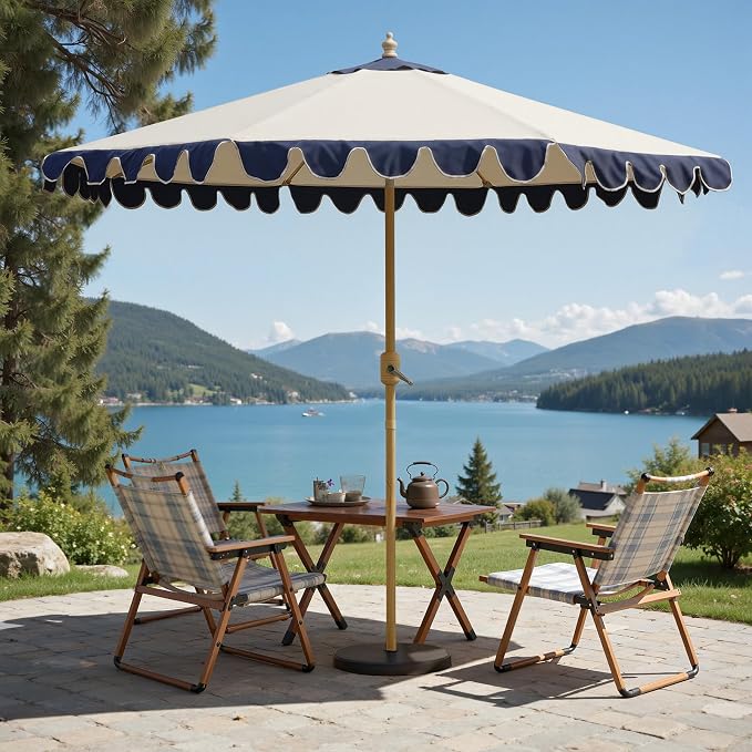 9FT Outdoor Patio Umbrella with Wavy edge,Push-Button Tilt & Easy Crank Lift,Heavy-Duty Metal Frame, 8 Ribs with Ventilated Canopy,UV Protection & Waterproof for Garden,Deck,Pool,Patio Table
