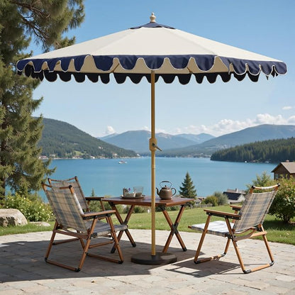 9FT Outdoor Patio Umbrella with Wavy edge,Push-Button Tilt & Easy Crank Lift,Heavy-Duty Metal Frame, 8 Ribs with Ventilated Canopy,UV Protection & Waterproof for Garden,Deck,Pool,Patio Table
