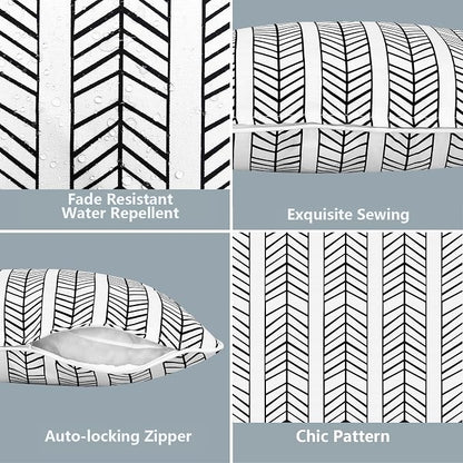 LVTXIII 2 Pack Outdoor Lumbar Pillow Covers 12x20 Inch with Piping, Water-Repellent Back Cushion Covers ONLY for Patio Furniture, Sofa, Garden Bench, Herringbone Black White