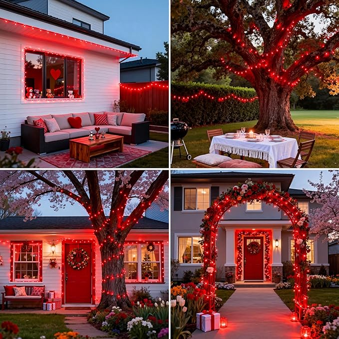 JMEXSUSS 250 LED Red Valentines Day Lights Indoor Outdoor Waterproof with 8 Modes, 91.5ft Expandable Red Christmas String Lights for Bedroom Tree Patio Garden Party Holiday Decorations