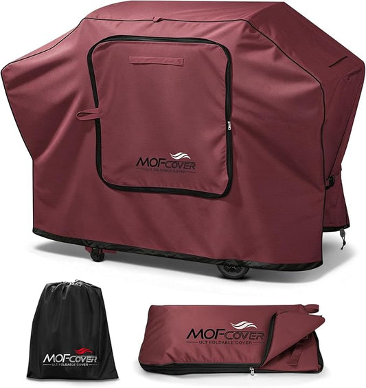 Exclusive Foldable 72 inch Grill Cover, 600D Heavy Duty Large Outdoor BBQ Cover for 6 Burners Grill Weber Nexgrill CharBroil Monument, Red