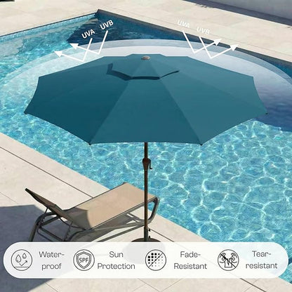 Outdoor Patio Umbrella, 2 Tiers Market Table Umbrella with 8 Sturdy Ribs, Push Button Tilt and Crank, UPF50+ UV Protection for Deck, Pool, Garden and Backyard