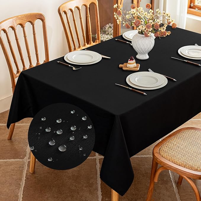 Seenus Black Textured Fabric Rectangle Tablecloth for 8 Foot Table, Stain Resistant & Wipeable Rectangular Tablecloth for 8-10 Seats Dining Picnic Outdoor BBQ, 54 x 108 Inch