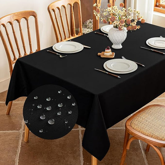 Seenus Black Textured Fabric Rectangle Tablecloth for 8 Foot Table, Stain Resistant & Wipeable Rectangular Tablecloth for 8-10 Seats Dining Picnic Outdoor BBQ, 54 x 108 Inch