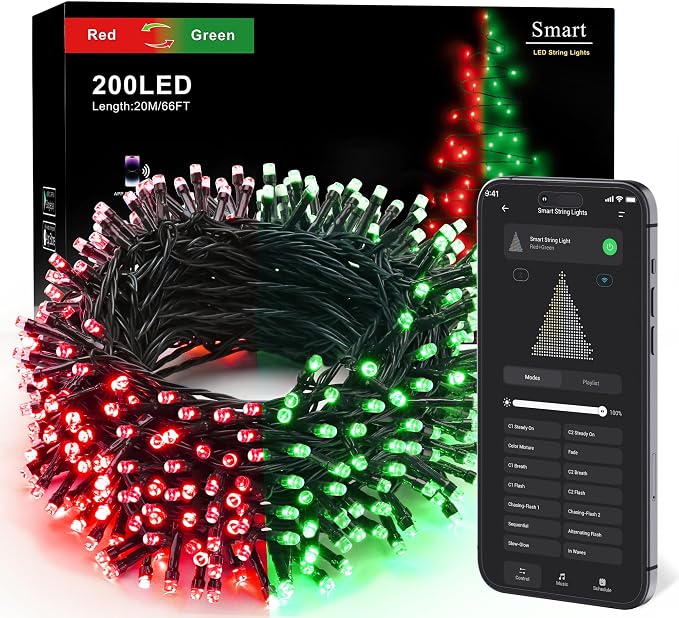 Brizled Smart Red & Green Color Changing Christmas Lights 200 LED 66 ft