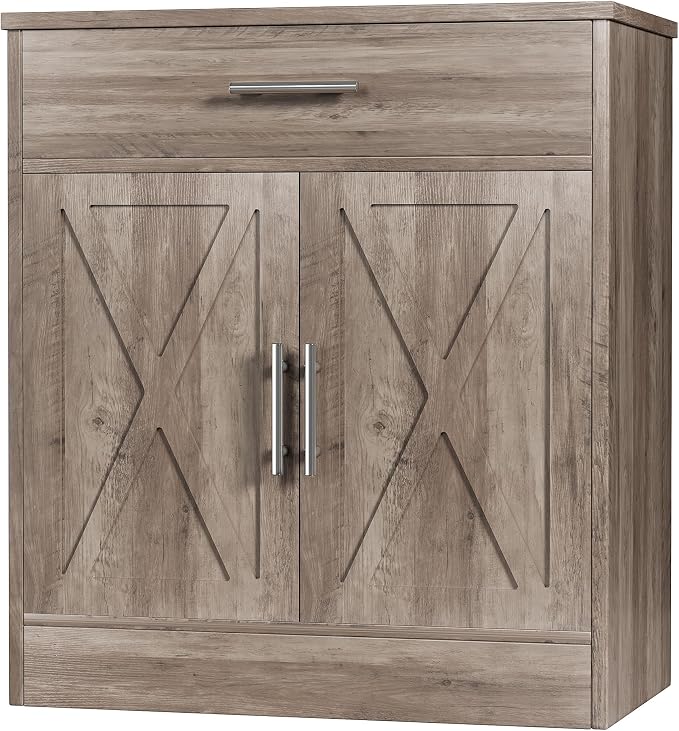 Shintenchi Farmhouse Storage Cabinets with Doors and Shelves,Kitchen Barn Door Storage Cabinet with Drawers,Coffee Bar Cabinet Buffest Sideboard for Dining Room,Living Room,Bathroom,Entryway,Ash Grey