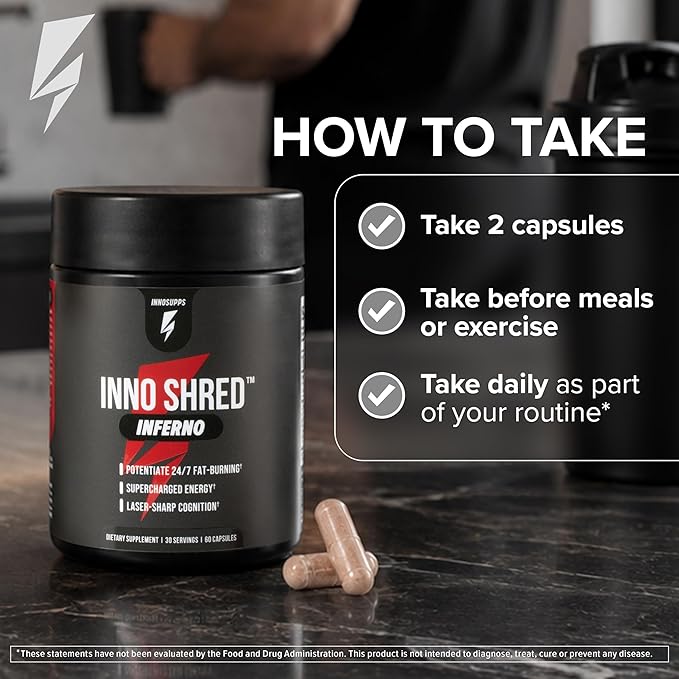 Inno Shred Inferno Thermogenic Fat Burner & Appetite Support, 30 Servings | Weight management & metabolism support with MitoBurn, Paradoxine (Grains of Paradise), Chromax & Green Tea for natural energy