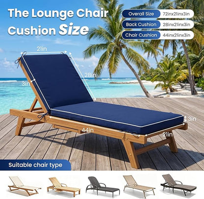 Chaise Lounge Cushions Outdoor, Water-resistant and Fade-Resistant Patio Lounge Chair Cushions, Furniture Replacement Cushions Ideal for Pools, Gardens and Balconies, 72" x 21" x 3",Navy Blue