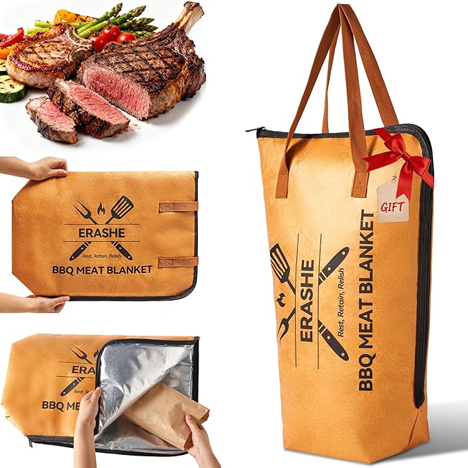 BBQ Blanket for Resting Meat - 21" Reusable Insulated Brisket Bag with Resting Time Guide, Smoker Meat Blanket for Turkey/Pork/Beef, BBQ Gifts for Men Dad, Yellow