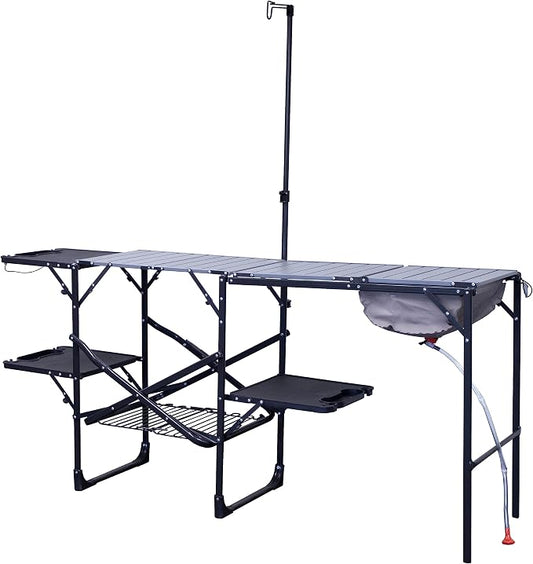 GCI OUTDOOR Master Cook Station | Portable Folding Kitchen Table with Soft Shell Sink, Heat Resistant Tabletop & Telescoping Lanter Pole, Perfect for Camping Trips