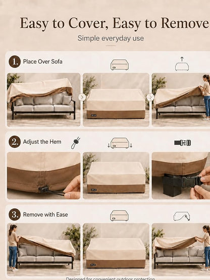 ANartcle 3-Seater Patio Sofa Cover,85W x 37D x 35H Inches Outdoor Couch Cover,100% Waterproof Heavy Duty Patio Sofa Covers,Patio Furniture Covers,Beige&brown