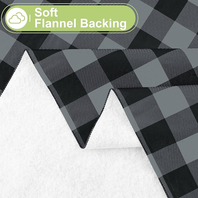 Smiry Picnic Table Cloth, Vinyl Tablecloths with Flannel Backing, 60"x84" | Waterproof Rectangle Table Cloth, Wipeable Buffalo Plaid Table Cover for Indoor and Outdoor (Black & Grey)