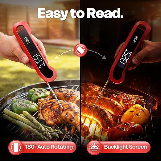 0.3 Sec Instant Read Meat Thermometer Digital for Cooking, ±0.5℉ Precision, Food Thermometer for Grilling, Air Fryer, Smoker, Candy, BBQ Essentials Accessories, Gifts for Him Men Dad Birthday, Red