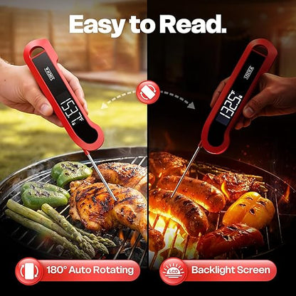 0.3 Sec Instant Read Meat Thermometer Digital for Cooking, ±0.5℉ Precision, Food Thermometer for Grilling, Air Fryer, Smoker, Candy, BBQ Essentials Accessories, Gifts for Him Men Dad Birthday, Red