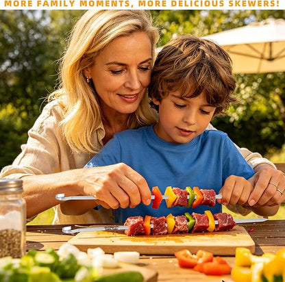 14" Skewers for Grilling with Gift Package, Flat Metal Kabob Skewers, Reusable Stainless Steel BBQ Skewers, Heavy Duty Shish Kebab Skewers for Outdoor Camping Grill Kitchen Cooking